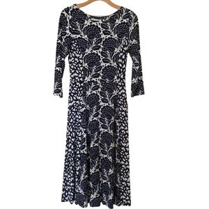 Boden A-Line Dress Navy and White Floral 3/4 Sleeve Size 2